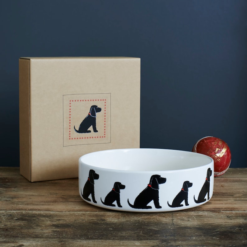 Black Cocker Spaniel ceramic dog food / water bowl Etsy