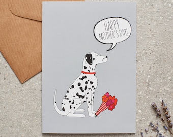 DALMATIAN CHARMING DOG GREETINGS NOTE CARD LADY AND FIVE BEAUTIFUL DOGS 