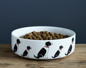 Springer Spaniel (Black and White) ceramic dog food / water bowl