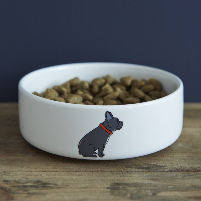 French Bulldog ceramic dog food / water bowl image 1