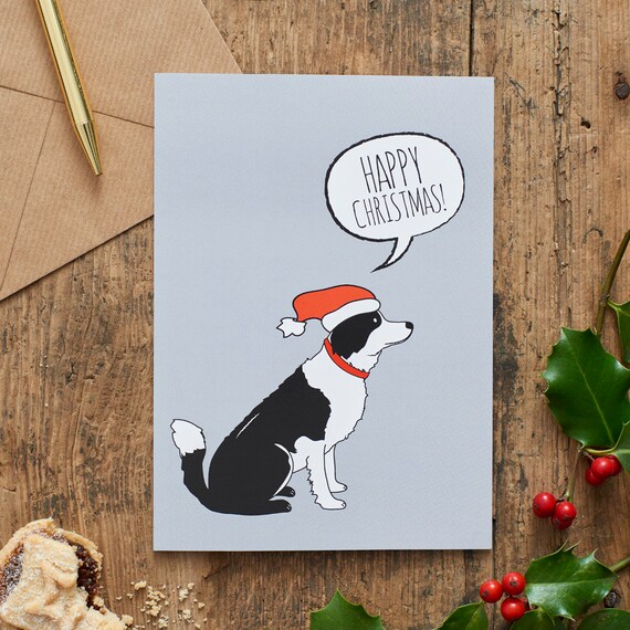 Pet Greeting Cards 5 x 7 inches Border Collie Christmas Greeting Cards Set of 10 Dog Greeting Cards Border Collie in Snow with Christmas Tree Greeting Card 