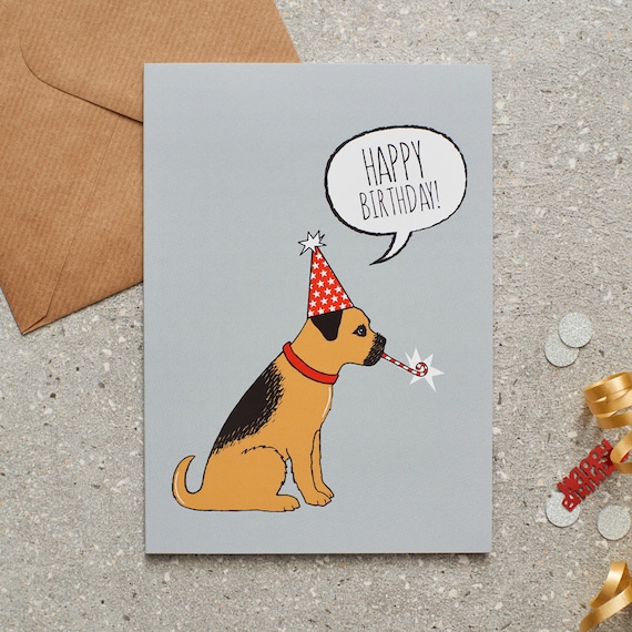 Biglietto Di Auguri Di Compleanno Con Border Terrier - 145x145 Mm - Carta Premium 350g/m² Con Busta