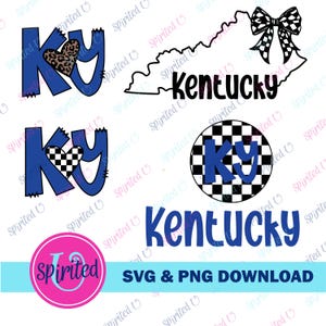 Kentucky State Design Bundle with Animal/ Leopard Print Heart - Checkered Heart/Bow –Blue KY Design Includes SVG and PNG Files
