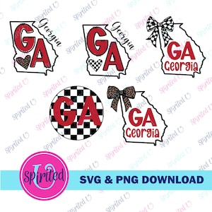 Georgia State Design Bundle with Animal/Leopard Print Heart & Checkered Bow SVG/PNG Digital Download – GA Outline, Clipart, and Shirt Design