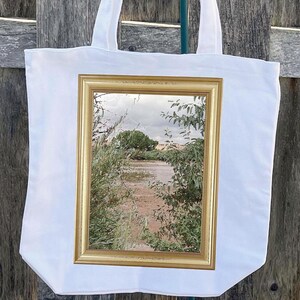 Rio Grande Collage Art Canvas Tote Bag - New Mexico Landscape