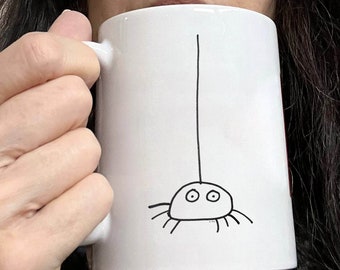 Mug araignée en céramique cadeau café, thé, latte, chocolat chaud ou soupe Mug en céramique araignée art sublimation araignée dessin cadeau mug avec sac fourre-tout