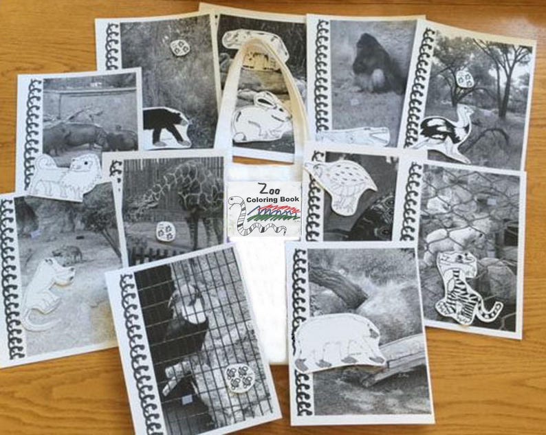 Zoo Animal Coloring Book Playset: 50 Piece Paper Animals with snake tote image 7