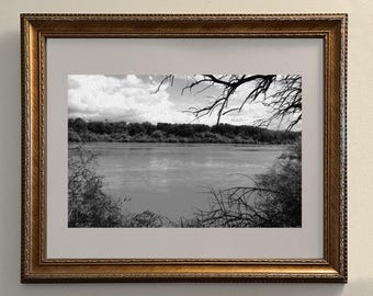 Rio Grande River Print: New Mexico Landscape, Black and White Watercolor