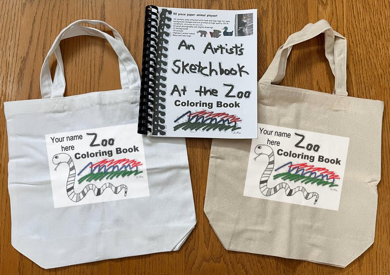 Zoo Animal Coloring Book Playset: 50 Piece Paper Animals with snake tote image 2
