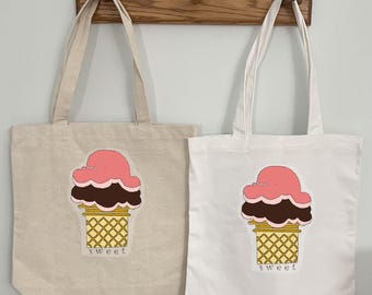 Ice Cream Cone Drawing Canvas Tote Bag: Artist signed heat transfer sweet dessert bag