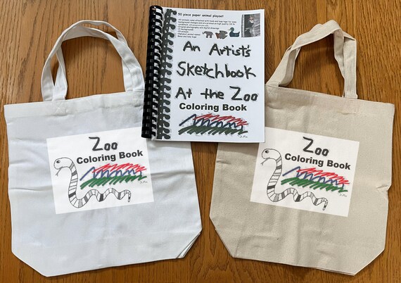 Zoo Animal Coloring Book Playset: 50 Piece Paper Animals with snake tote