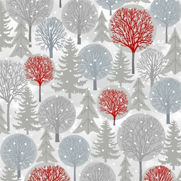 Holiday Cheer Christmas Fabric Red Trees Fat Quarter Fabric by Henry Glass