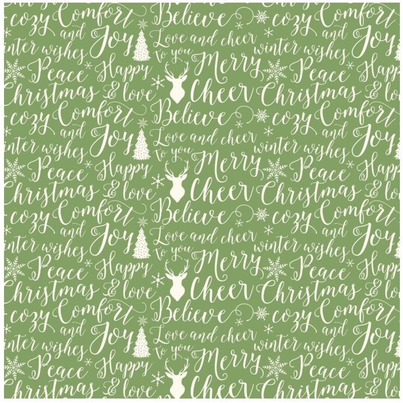 Comfort Joy Christmas Fabric Comfort Words In Green Fabric Etsy
