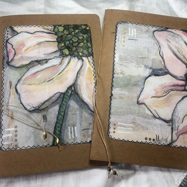 Handmade blank notebook/journal, cover from original artwork. made from recycled card and paper, hand bound.