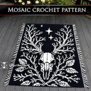 Woodland Revenant - Overlay Mosaic Crochet Pattern – Skull Deer Nature Antlers Hunting Throw (Digital Pattern)