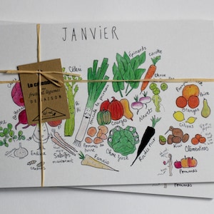 The large illustrated calendar of seasonal fruits and vegetables - A5 format - set of 12 cards - perpetual calendar