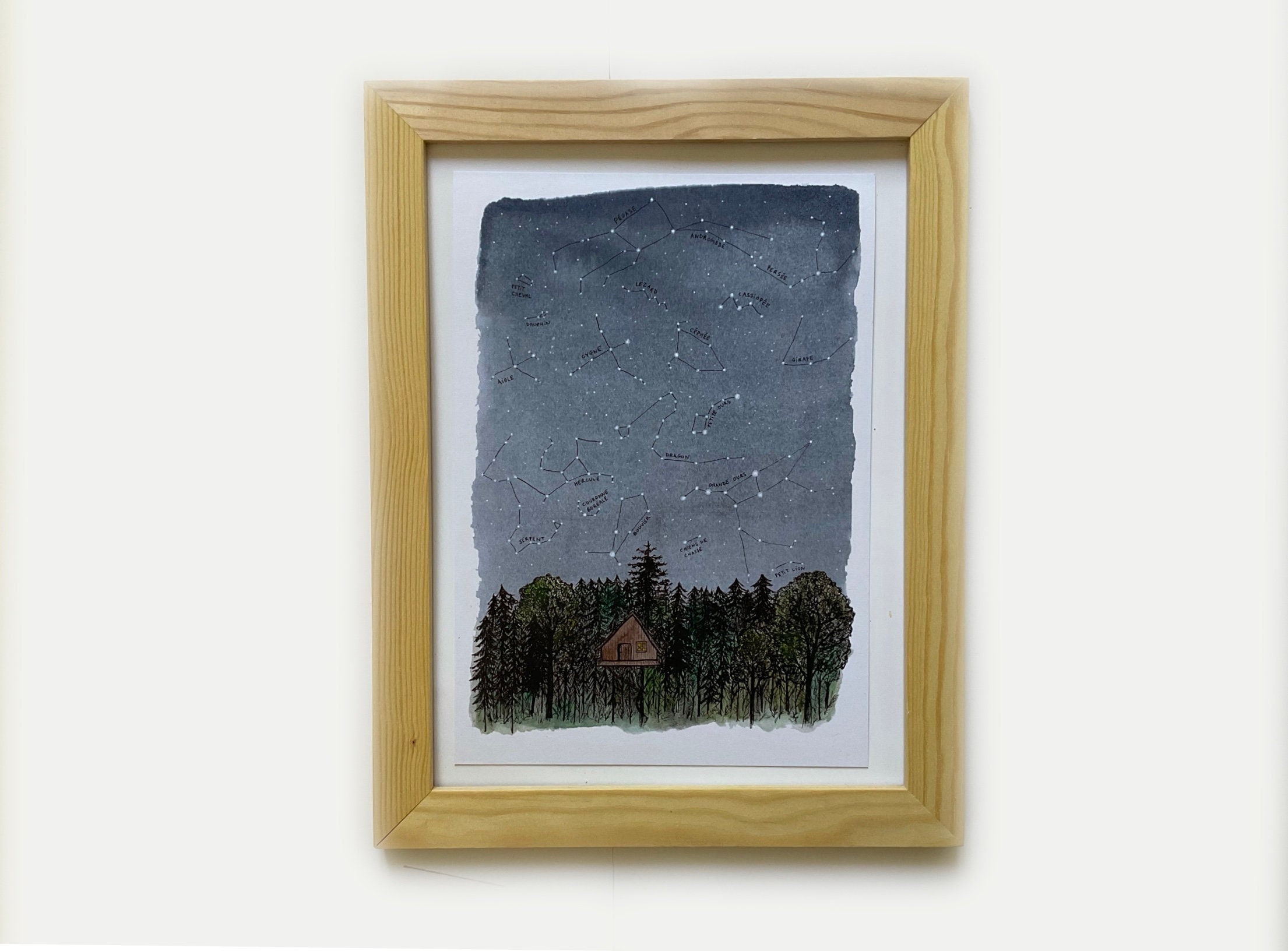 Carte Constellations - Illustration Originale Aquarelle et Encre