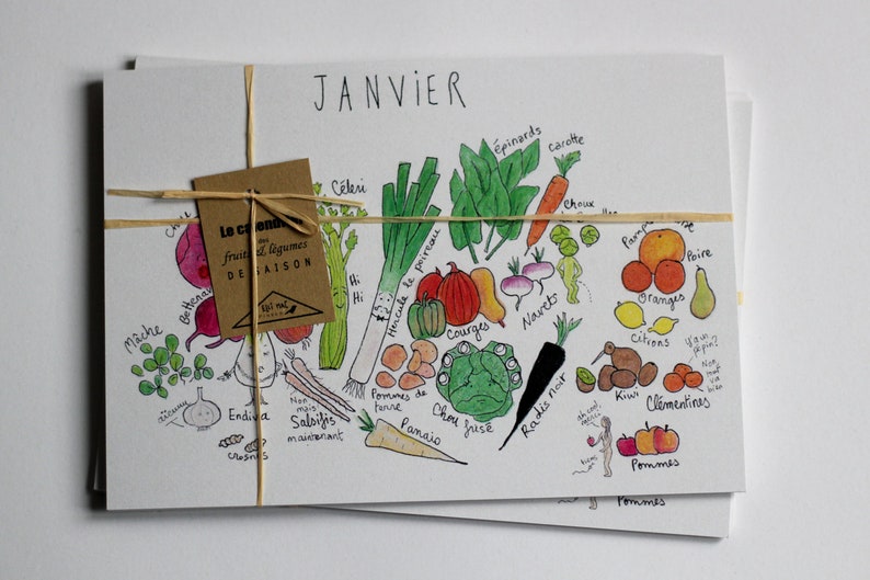 Le pack écolo Calendrier A5 des fruits et légumes de saison Carte Compost Carte Conservation Carte recettes Zéro déchet image 3