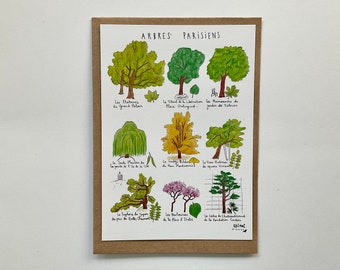 A6 illustrated card - The Trees of Paris - ink and watercolor + kraft envelope