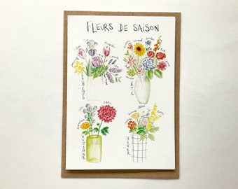 Carte A6 double - fleurs de saison + enveloppe kraft