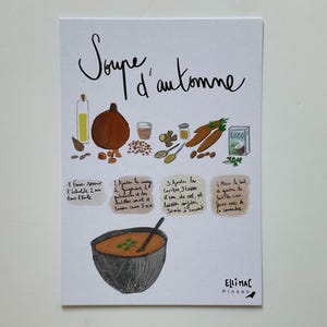 Carte recette illustrée - La Soupe d’automne  - illustration originale