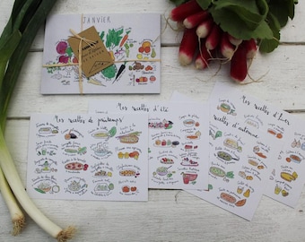 Kit "manger de saison": calendrier fruits & légumes + cartes idées recettes de saison