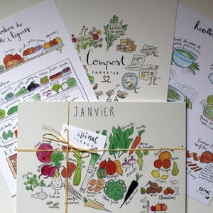 Le pack écolo Calendrier A5 des fruits et légumes de saison Carte Compost Carte Conservation Carte recettes Zéro déchet image 1