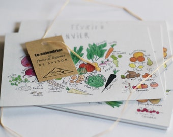 The illustrated calendar of seasonal fruits and vegetables - batch of 12 hand-drawn postcards - perpetual calendar