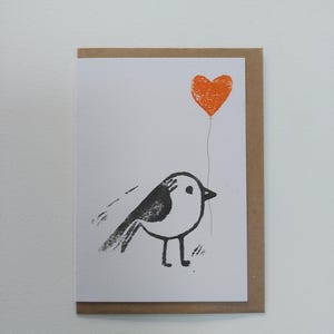 Carte linogravure A6 double + enveloppe - ballon coeur