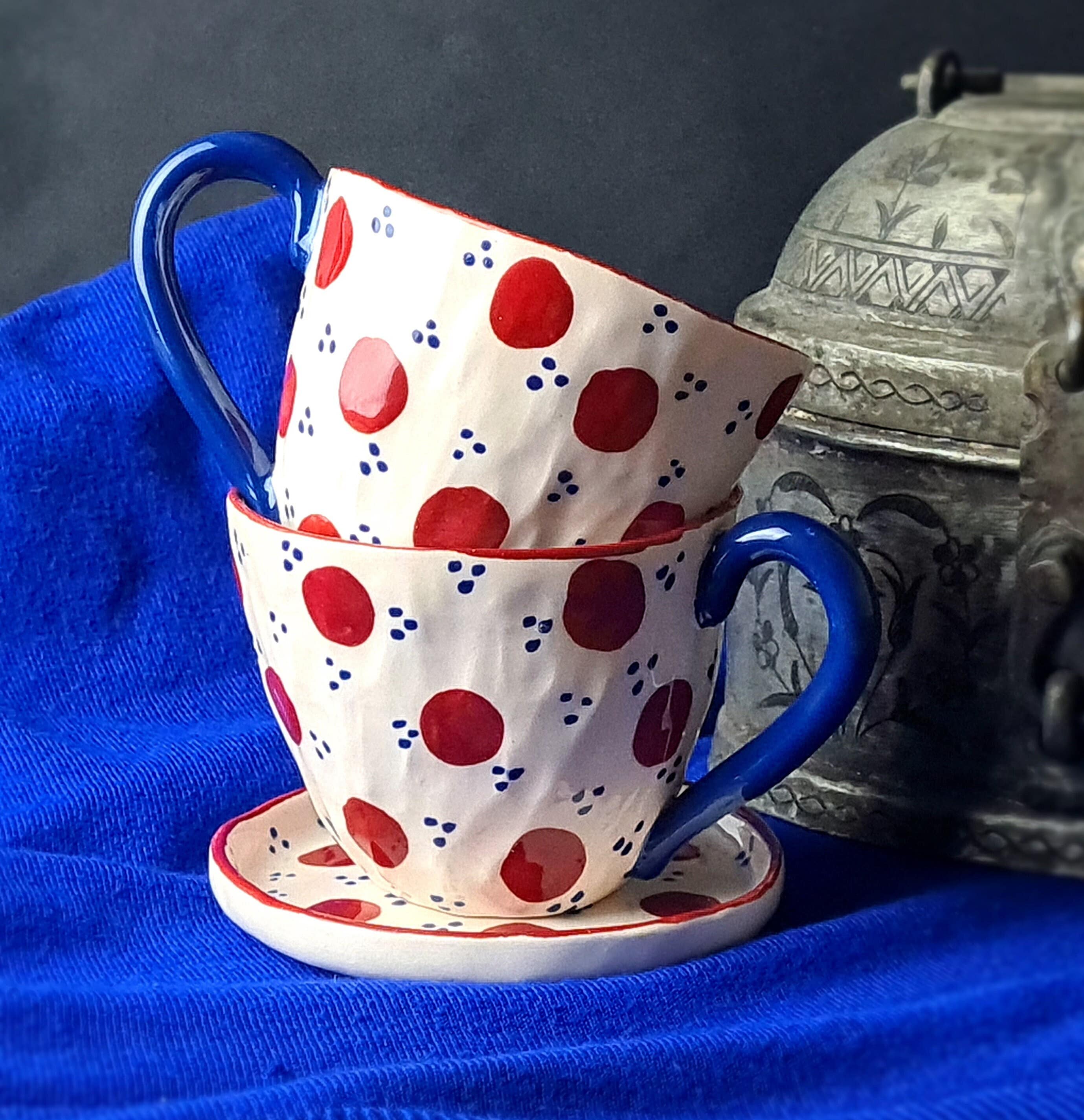 Tazza Da Tè In Ceramica Fatta A Mano Con Pavone – Set Con Piattino E Cucchiaio – Capacità 230 Ml - copertina