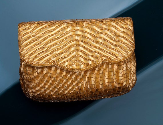 MAGID Gold Hand-Beaded Clutch, 1970s/80s - image 1