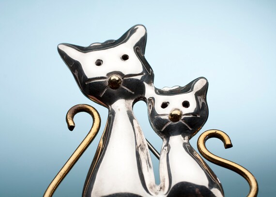 Taxco Sterling Cats Brooch, 1980s - image 2
