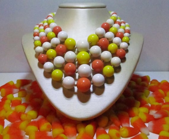 Candy Corn Colors 4-strand Bead Necklace, 1950s/60