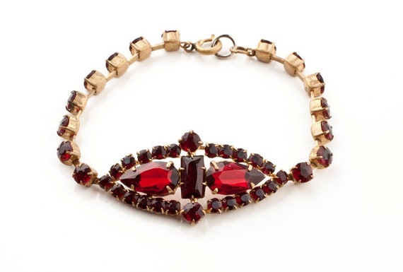 Marked "Czechoslovakia" Red Rhinestone Brass Brace