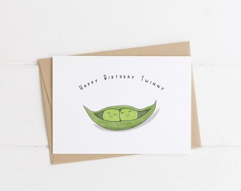 Happy Birthday 'Twinny' - Birthday card 'Two peas in a pod'  for twin brother or sister.