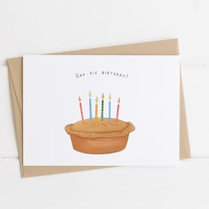 Happy Birthday 'Hap-pie birthday' pun card, pie illustration with candles image 1