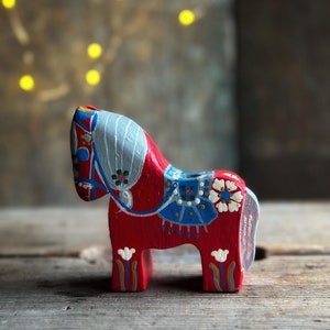 Red Avesta Dala Candlestick Holder | Swedish Dala Horse | Made in Sweden