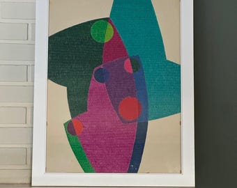 Vintage Abstract Art | Colorful Original MCM Painting | Framed | Signed