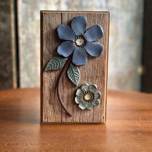 John Dunlap Ceramic Flower Art on Barn Wood |  Studio Pottery | Pacific Northwest