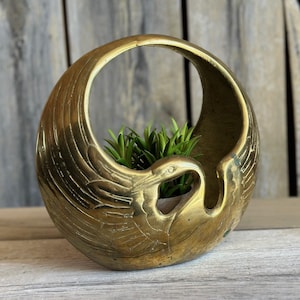 Brass Bird Basket | Brass Swan | Brass Indoor Planter | MCM Round Brass Planter | Crane Heron | FREE SHIPPING