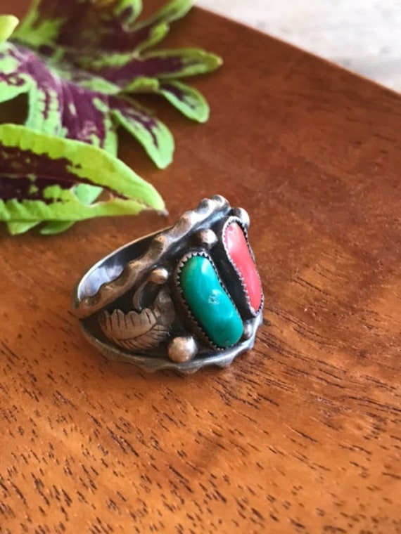 Lee Charley Jr. Navajo Sterling Turquoise & Coral 