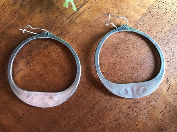 Vintage Silver and Turquoise Hoop Dangle Earrings - image 4