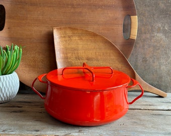 8.5" Red Dansk Kobenstyle Enamel Pot Dutch Oven Casserole w/ Lid IHQ Jens Quistgaard