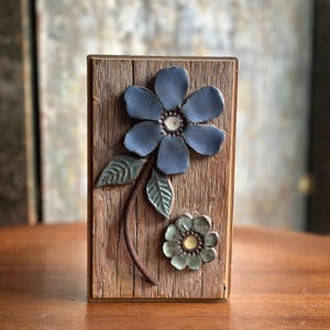 John Dunlap Ceramic Flower Art on Barn Wood |  Studio Pottery | Pacific Northwest