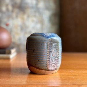Blue Ceramic Vase | Small Studio Pottery | Abstract Design | Modernist Pottery | Signed Burton