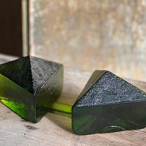 Blenko Green Glass Pyramid Bookends | Mid Century Modern