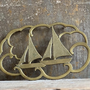 Brass Sailboat Trivet | Nautical Kitchen | Sailboat Decor | Vintage Brass