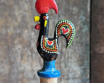 Vintage Enameled Rooster Wine Stopper | Galo de Barcelos Portugal | Hand Painted