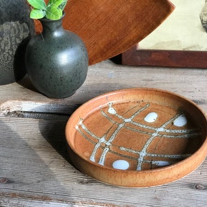 Round Studio Pottery Ceramic Small Sushi Tray Platter with Abstract Design