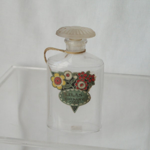 Perfume Bottle c1920's Art Deco Era Floral Lilas Cheramy Paris .  Vanity Collectable .